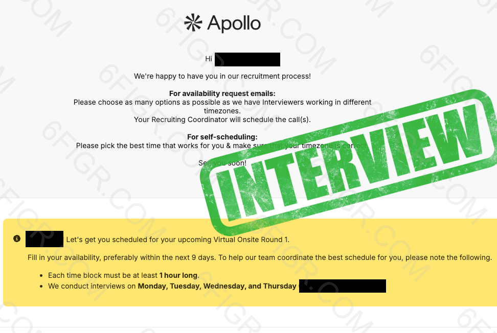 Apollo interview invitation email for a Product Manager role, received after a JobGPT application
