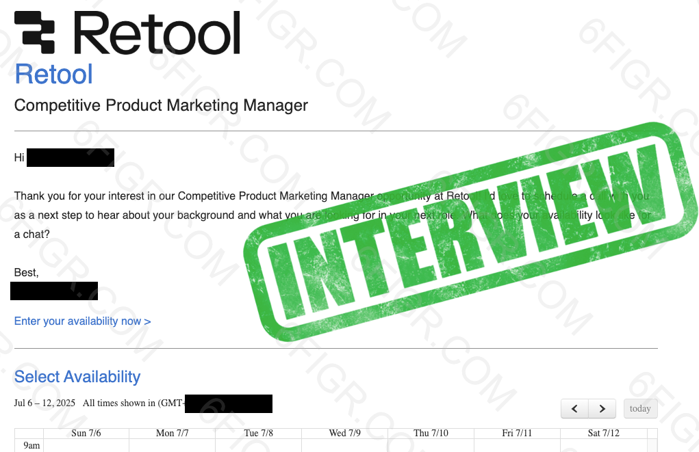 Retool interview invitation email for a UX Designer role, received after a JobGPT application