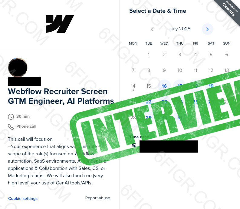JobGPT user interview invite from Webflow